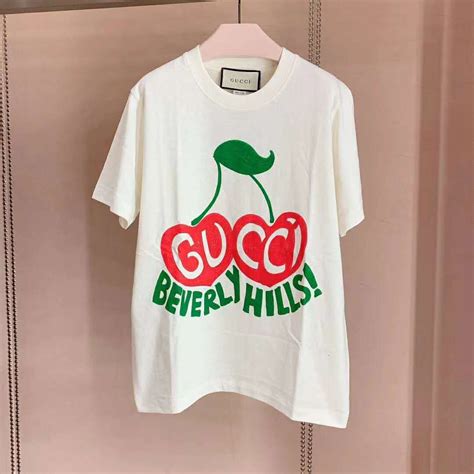 gucci beverly hills cherry print t-shirt|Gucci jaguar shirt.